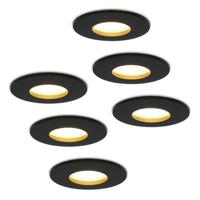 Set van 6 Porto - LED Inbouwspots - 4 Watt 345 lumen - 2700K Warm wit - GU10 - Dimbaar - Rond - IP44 voor badkamer, buiten en binnen - Zwart