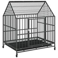vidaXL Hondenhok met wielen gegalvaniseerd staal zwart, hondenkennel, hondenhuisje, kennel hond, hondenhuis, honden kennel, hondenkooi, honden kooi