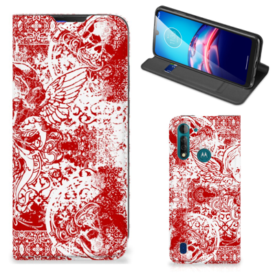 Mobiel BookCase Motorola Moto G8 Power Lite Angel Skull Rood