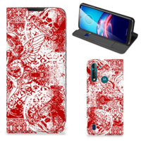 Mobiel BookCase Motorola Moto G8 Power Lite Angel Skull Rood
