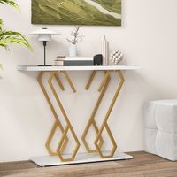 Consoletafel van Kunstmarmer Foyertafel met Verstelbare Voetkussens Anti-Kantelsets Bijzettafel voor Woonkamer Wit en Goud - thumbnail