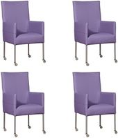 Set van 4 Lichtpaarse leren moderne eetkamerstoelen Spark - poot rond rvs met wiel - Toledo Leer Lila (lichtpaars leer) - thumbnail