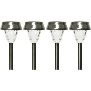 4x Buiten LED RVS lantaarn stekers solar verlichting 24 cm