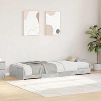 Moderne betonnen grijze opslaaplatform bedframe 200 x 100 cm van geengineerd hout, met handige lades. Eenvoudig te monteren, ideaal voor in de slaapkamer. Ruimtebesparend en minimalistisch, perfect vo