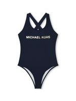 Michael Kors Kids logo-lettering high-cut swimsuit - Bleu