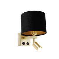 QAZQA Wandlamp messing met leeslamp en kap 18 cm zwart - Brescia - thumbnail