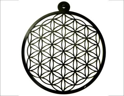 Interieurdecoratie metaal woonkamer zwart - Flower of Life - 28cm - L Interieurdecoratie metaal woonkamer zwart - Flower of Life - 28cm - L