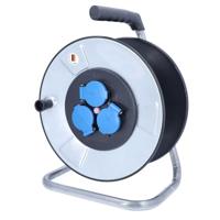 as - Schwabe Metall Leer-Kabeltrommel ohne Leitung – für ca. 50 m Stromkabel-Verlängerungskabel-Trommel mit 3 Schutzkontakt-Steckdosen – IP44 – Made in Germany – Silber I 10315