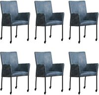 Set van 6 Blauwe leren moderne eetkamerstoelen Comfort - Kenia Leer Denim (blauw leer)