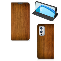 OnePlus 9 Book Wallet Case Donker Hout - thumbnail