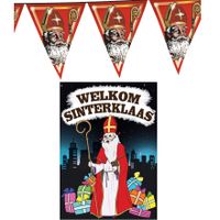 Sinterklaas versiering feestpakket inclusief 4x stuks vlaggenlijnen 5 meter en A1 deurposter - thumbnail