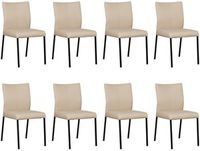 Set van 8 Taupe leren moderne eetkamerstoelen Basic - poot vierkant zwart - Toledo Leer Mastic (taupe leer) - thumbnail