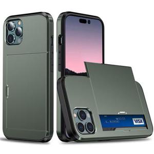 iPhone 14 Pro Hybrid Case with Sliding Card Slot - Army Green