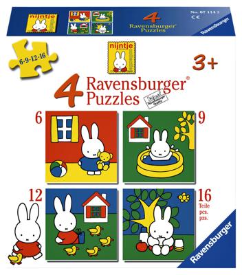 Puzzel ravensburger nijntje 4xpuzzels 6 + 9 + 12 + 16 st