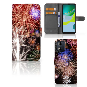 Motorola Moto E13 4G Wallet Case met Pasjes Vuurwerk