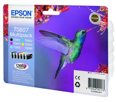 Epson Inktcartridge T0807 Origineel Combipack Zwart, Cyaan, Magenta, Geel, Lichtcyaan, Lichtmagenta C13T08074011