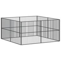 vidaXL Hondenkennel 8 panelen gepoedercoat staal zwart, hondenkennel, hondenhuisje, kennel hond, hondenhuis, honden kennel, hondenkooi, honden kooi
