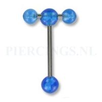 Tongpiercing acryl met extra barbell blauw