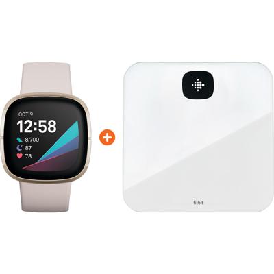 Fitbit Sense Wit/Goud + Fitbit Aria Air Wit Fitbit Sense Wit/Goud + Fitbit Aria Air Wit