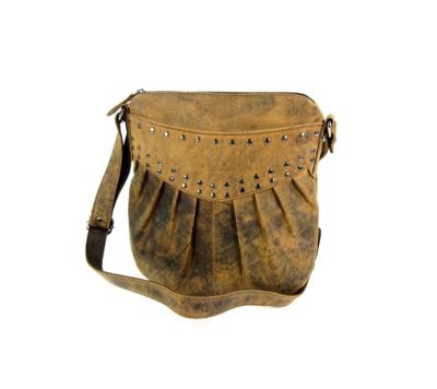 Gaaf hunter leren damestas met studs bruin