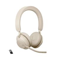 Jabra Evolve2 65 Draadloze Headset – UC-gecertificeerde Stereokoptelefoon met Noise Cancelling en Lange Batterijduur – USB-A Bluetooth Adapter – Beige