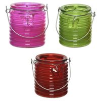 Citronella kaars - 3x - in windlicht - roze/groen en rood - 20 branduren - citrusgeur