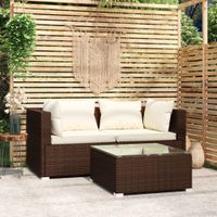 3-delige Loungeset met kussens poly rattan bruin - thumbnail