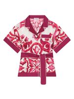 Dolce & Gabbana Kids Majolica-print belted silk shirt - Blanc - thumbnail