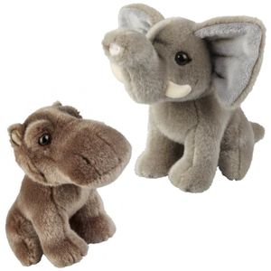 Knuffeldieren set olifant en nijlpaard pluche knuffels 18 cm