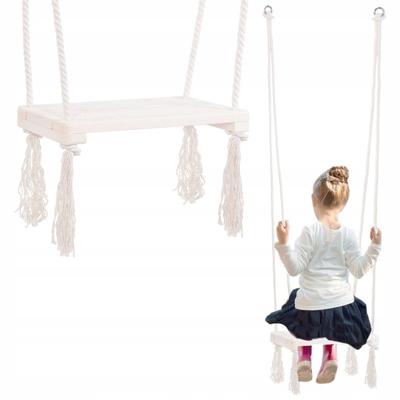 Viking Choice  Houten kinderschommel - wit - 42x18 cm - 115 cm lange touwen