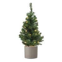 Volle kunst kerstboom 75 cm met verlichting inclusief taupe pot - thumbnail