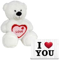 Pluche knuffel Valentijn I Love You beertje 20cm met hartjes wenskaart