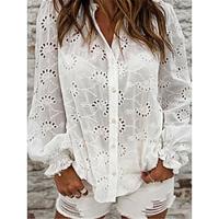 Dames Blouse Oogje top Katoen nappi Uitgaan Strand Modieus Casual Lantaarn mouw Lange mouw V-hals Wit Lente Lightinthebox