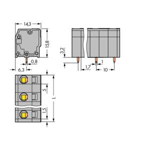 WAGO 739-3202 Veerkrachtklemblok 2.50 mm² Aantal polen 2 Grijs 280 stuk(s)