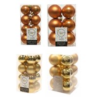 Kerstversiering kunststof kerstballen mix goud/ cognac bruin 4 en 6 cm pakket van 80x stuks