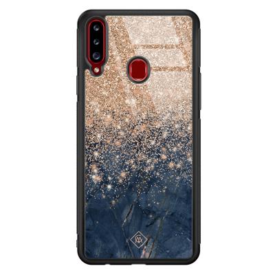 Samsung Galaxy A20s glazen hardcase - Marmer blauw rosegoud