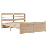 vidaXL Bedframe met hoofdbord massief grenenhout 135x190 cm, bed, bed ombouw, boxspring, bedbodem, slaapkamermeubel, twijfelaar bed, 2 persoonsbed