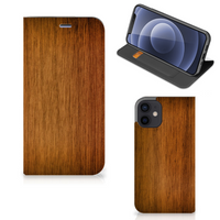 iPhone 12 Mini Book Wallet Case Donker Hout - thumbnail