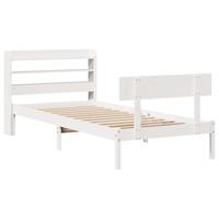 vidaXL Bedframe met hoofdbord massief grenenhout wit 90x200 cm, bed, bed ombouw, boxspring, bedbodem, slaapkamermeubel, eenpersoonsbed, 1 persoonsbed