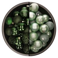 74x stuks kunststof kerstballen mix donkergroen en mintgroen 6 cm - thumbnail