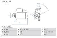 Startmotor / Starter BOSCH, Spanning (Volt)12V, u.a. für Audi - thumbnail