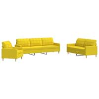 vidaXL 3-delige Loungeset stof lichtgeel, bankenset, tv-stoel, fauteuil, sofa, stoffen bank, beklede bank, stoffen bank, loungebank