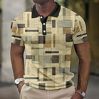 Voor heren POLO Shirt Wafel poloshirt Revers polo Polo's met knopen Golfshirt Geruit Grafische prints Geometrie Strijkijzer blauw Paars Groen Khaki Grijs Buiten Straat Korte mouw Afdrukken Kleding Lightinthebox