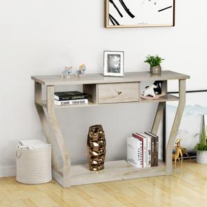 Console Tafel met Lade en Plank Hal Entree Tafel 3-Laags Moderne Decoratieve Zijtafel Sofatafel Onderste Display Plank Zij Accent Tafel