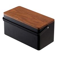 Yamazaki 5061 Tower Sewing Box, zwart, staal/hout/ABS-hars/katoen/polyester, minimalistisch design, 27 x 14 x 13,5 cm (l x b x h)