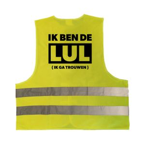 Geel veiligheidsvest voor een vrijgezellenfeest ik ben de lul voor volwassenen   -