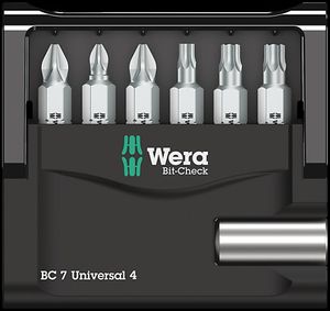 Wera Bit-Check 7 Universal 4 05135810001 Bitset 7-delig Kruiskop Phillips, Kruiskop Pozidriv, Binnen-Torx