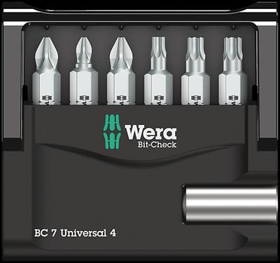 Wera Bit-Check 7 Universal 4 05135810001 Bitset 7-delig Kruiskop Phillips, Kruiskop Pozidriv, Binnen-Torx