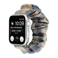 By Qubix - Elastisch scrunchie nylon bandje - Khaki/Donkerblauw - Compatible met Apple Watch 44mm / 45mm / 46mm / 49mm - Compatible Apple watch