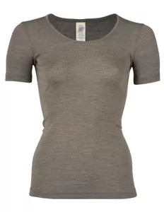 Dames T-Shirt Zijde Wol Engel Natur, Kleur Walnut, Maat 38/40 - Medium